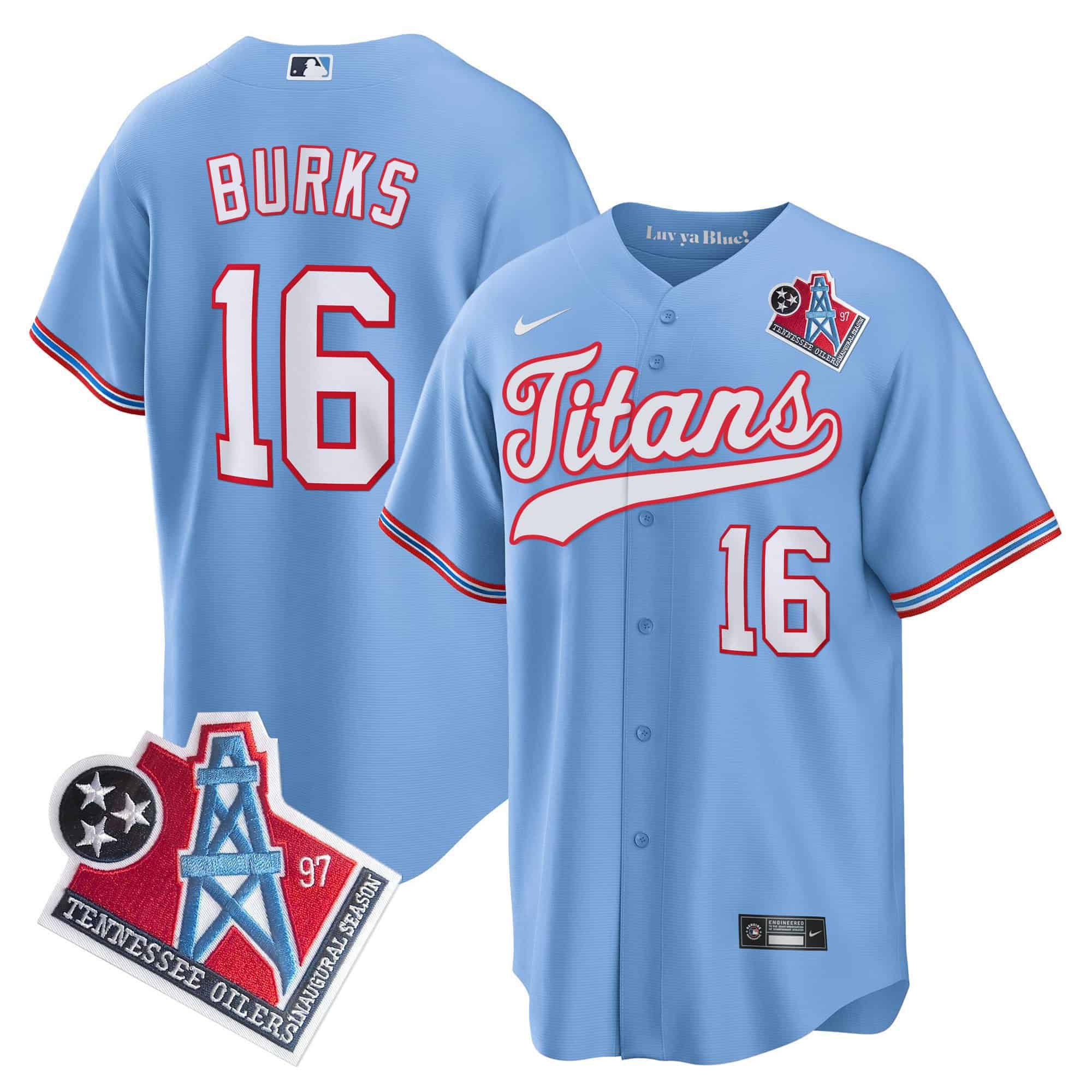 Men Tennessee Titans 16 Burks Light Blue Nike 1997 Throwback Limited Cool Base NFL Jersey